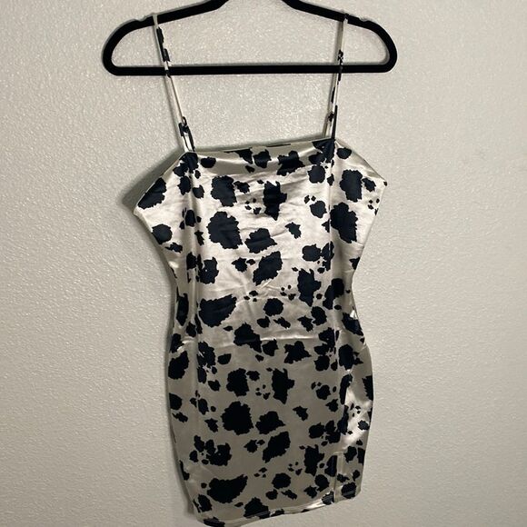 NWT- Thirty/thirty -Satin Cow Mini Dress - Black and cream- Size Large - Picture 1 of 11